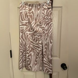 Silky Tan Zebra Midi Skirt with Slit